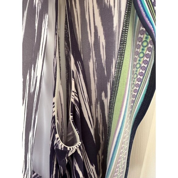 Chicos Size XL Navy & White Ikat Print Sleeveless Tunic Dress W/ Side Drape - Picture 6 of 7